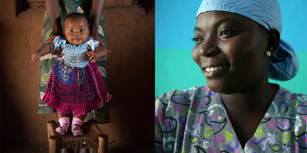 Photo of a baby on a chair and a nurse in Liberia