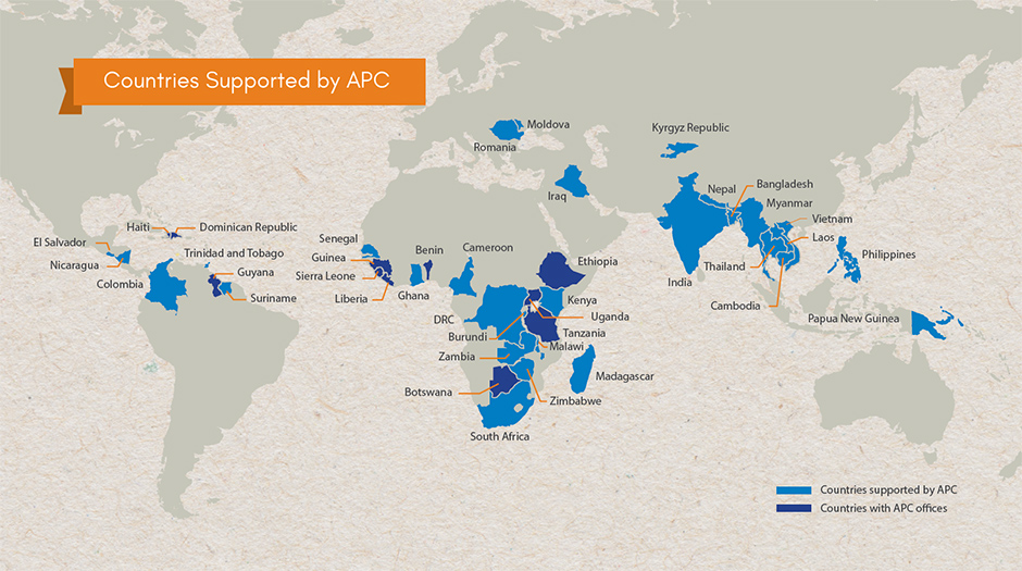 Map showing countries supported by APC